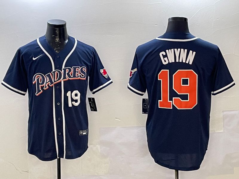 Men San Diego Padres #19 Gwynn Blue Throwback Game 2025 Nike MLB Jersey style 2